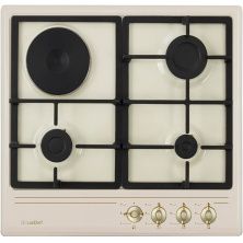 Комбинированная варочная панель LuxDorf H60V31O550, материал панели Эмалированая сталь, цвет Ретро Бежевый ,материал решетки: Чугун