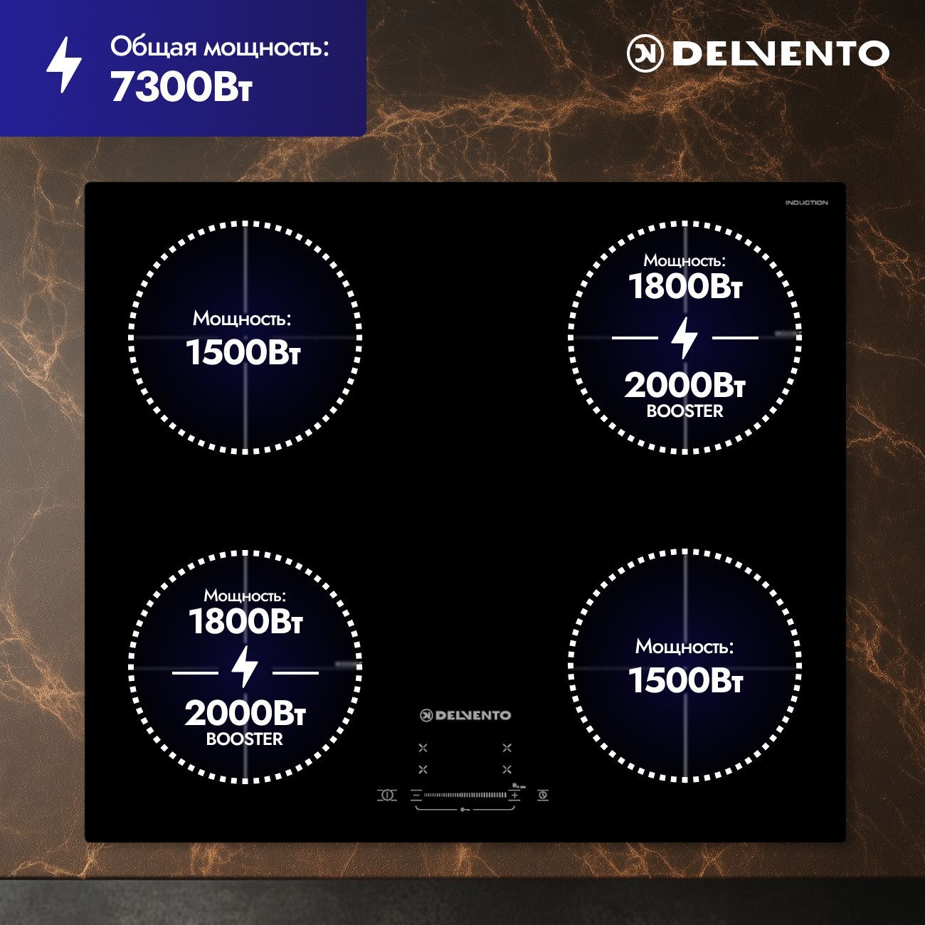 Встраиваемая панель электрическая индукционная 60 см DELVENTO V60I74S120