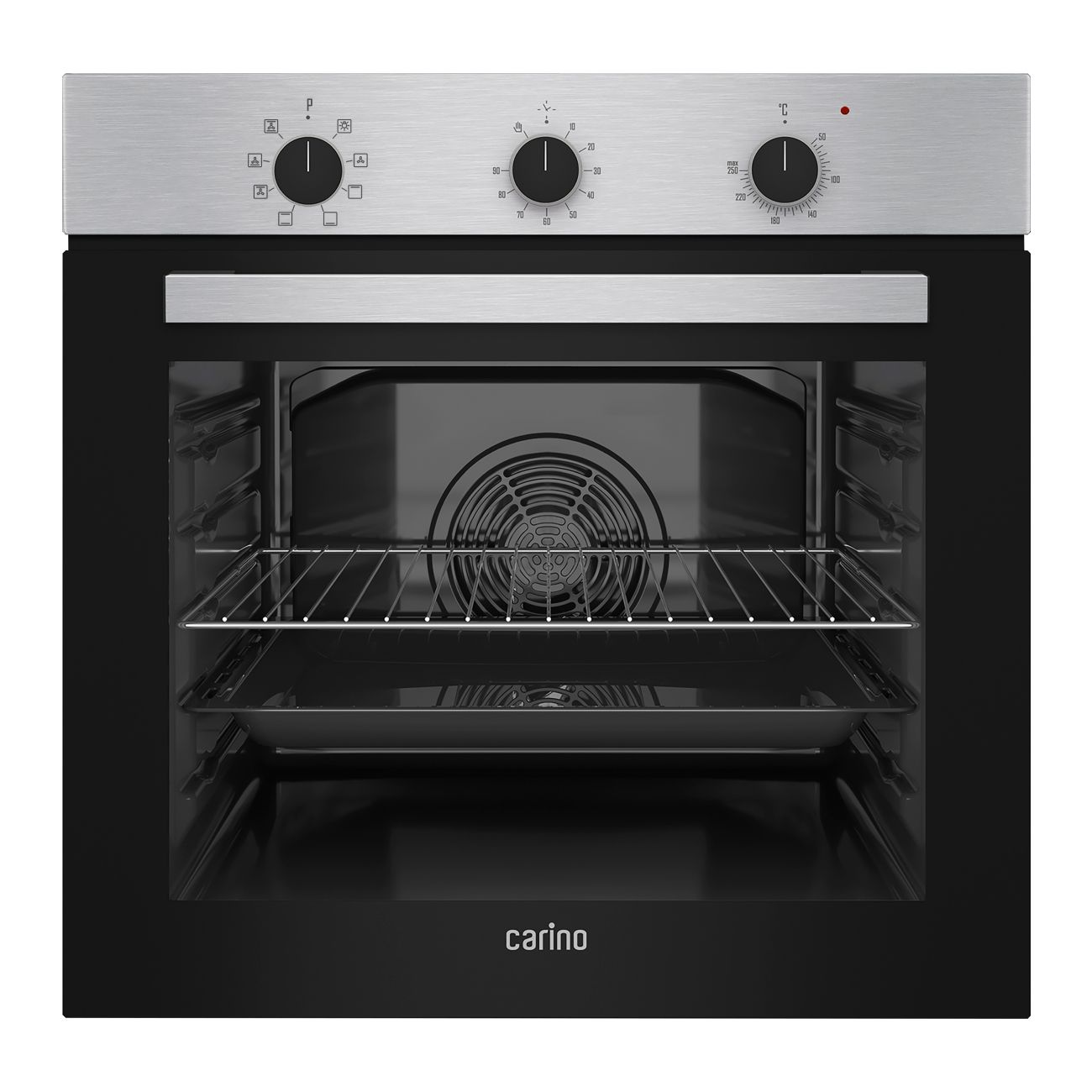 Встраиваемый электрический духовой шкаф CARINO CB6EM14011 60 см, 80л, конвекция, двойное стекло, нержавеющая сталь