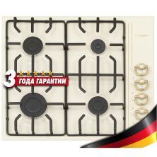 Газовая варочная панель LuxDorf H60Q40O450, материал панели Эмалированая сталь, цвет Ретро Бежевый ,материал решетки: Эмалированная сталь