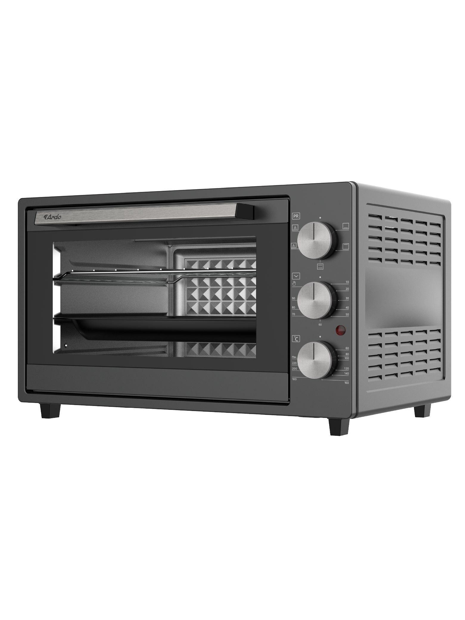 Мини-печь Ardo MO3852A2 5 режим, конвекция, 38 л, 2 противня +решетка, турбовентилятор, двойное стекло, таймер