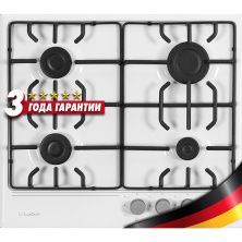 Газовая варочная панель LuxDorf H60V40W451, материал панели Эмалированая сталь, цвет белый ,материал решетки: Эмалированная сталь