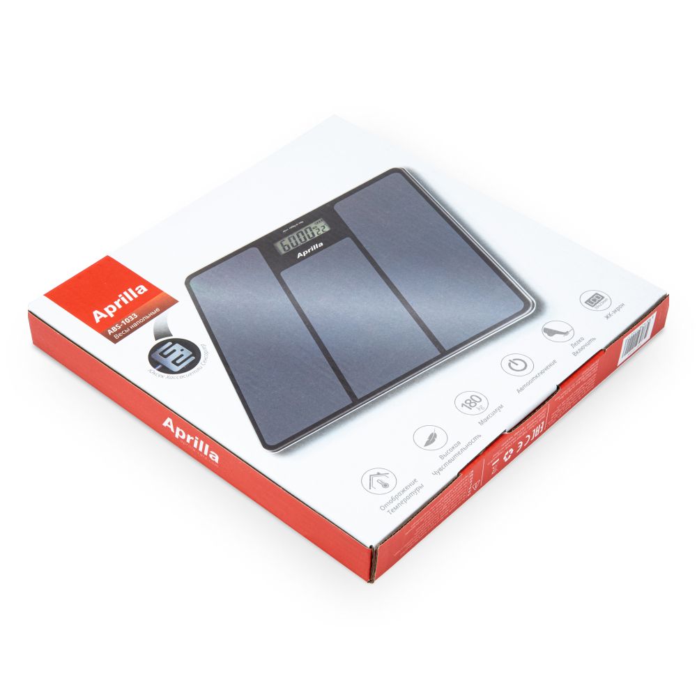Электронные напольные весы Aprilla ABS-1033 с индикатором температуры и батареи, закаленное стекло