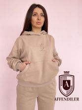 Женский спортивный костюм оверсайз, 100% хлопок (футер), брендовый логотип, размер XL(48) , цвет бежевый