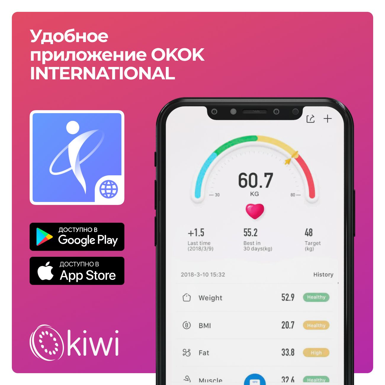 Умные напольные весы электронные с Bluetooth подключением к телефону KIWI KBS-1084