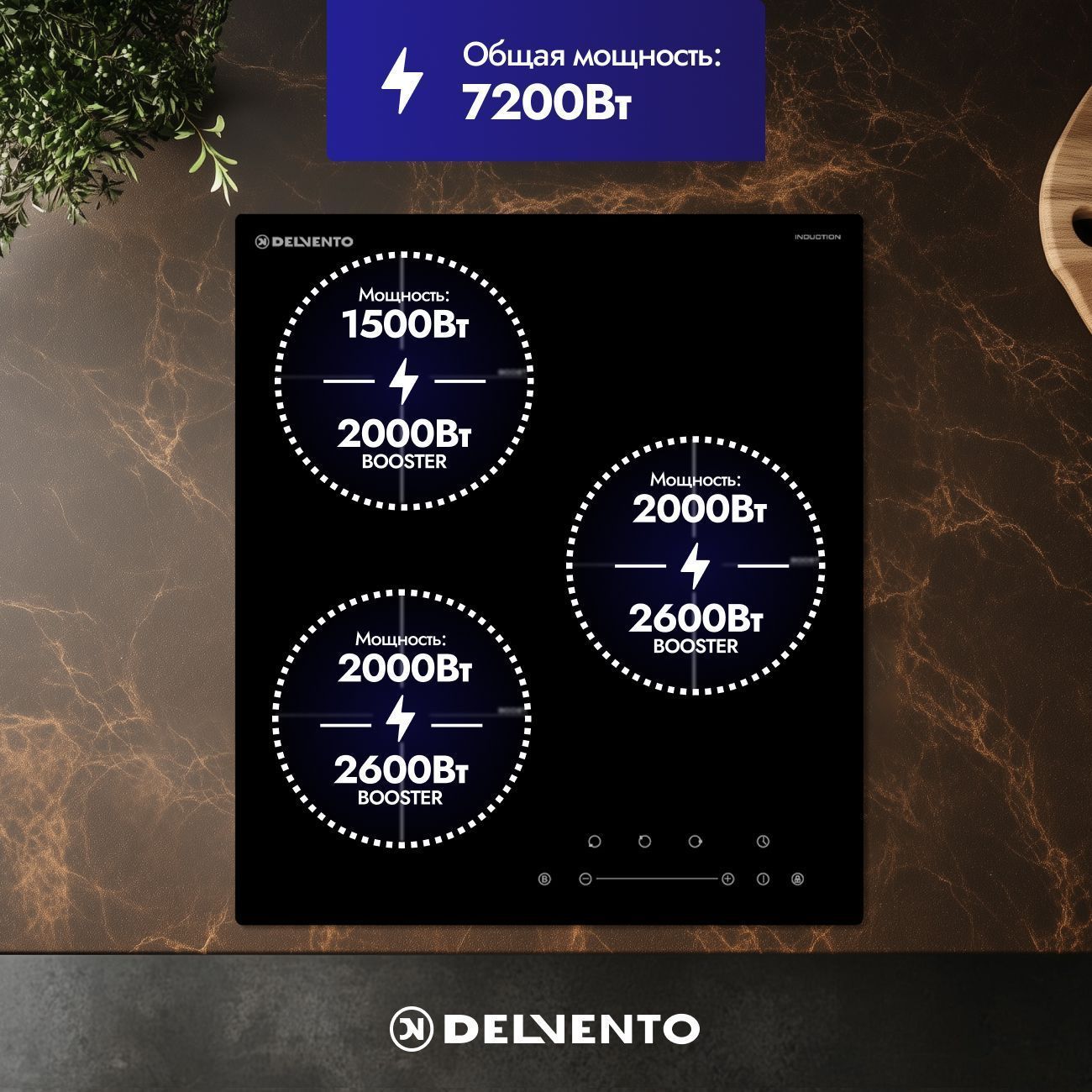 Встраиваемая панель электрическая индукционная 45 см DELVENTO V45I73S210