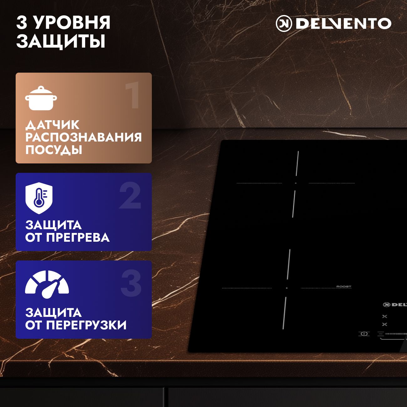 Встраиваемая панель электрическая индукционная 60 см DELVENTO V60I74S120