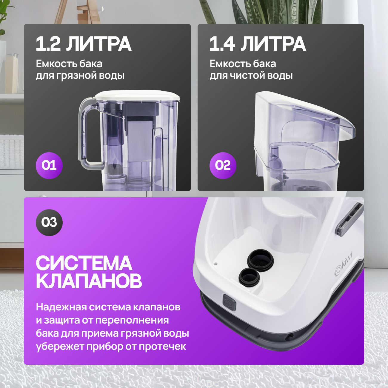 Моющий пылесос KIWI KCC-4320L для химчистки ковров, мягкой мебели, салона авто, мягких игрушек, для всех видов загрязнений