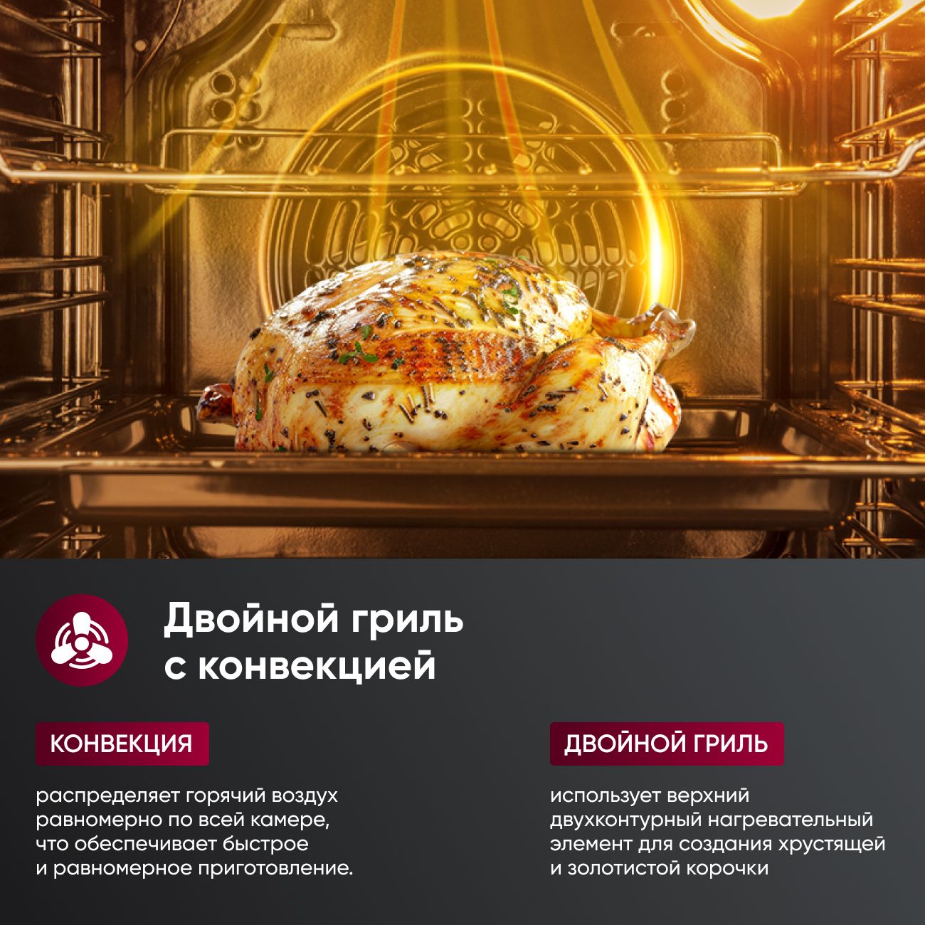 Встраиваемый духовой шкаф Gressel U6EC58110 60см, 70л, двойной гриль, режим разморозки, конвекция, двойное стекло