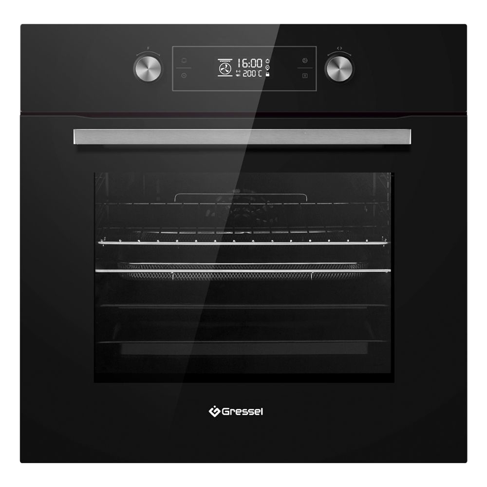 Встраиваемый духовой шкаф Gressel U6ES69000 60 см, 70 л, 10 режимов, двойной ГРИЛЬ, разморозка, конвекция, утапливаемые ручки, таймер + противень WELLFRY