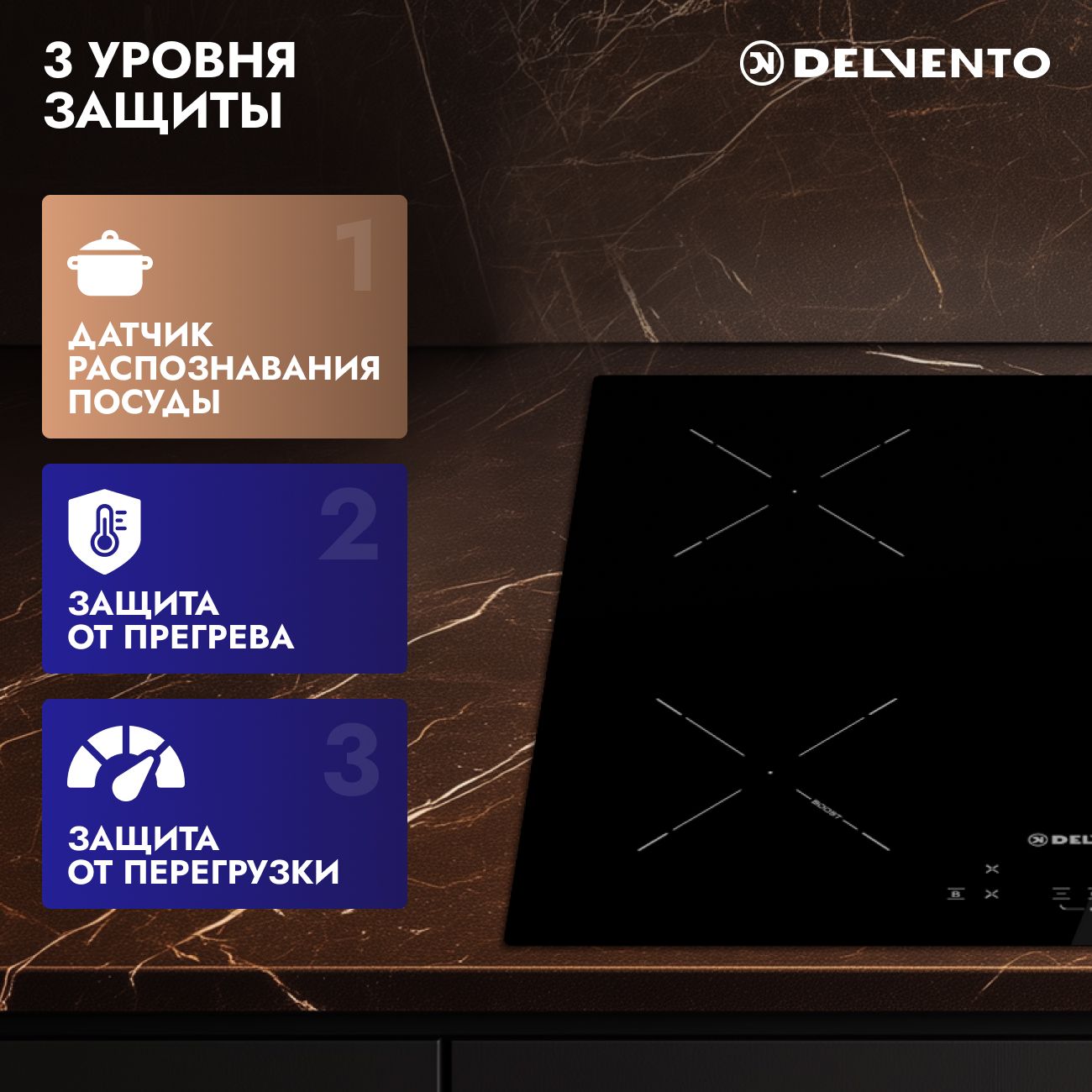 Встраиваемая панель электрическая индукционная 60 см DELVENTO V60I74S100