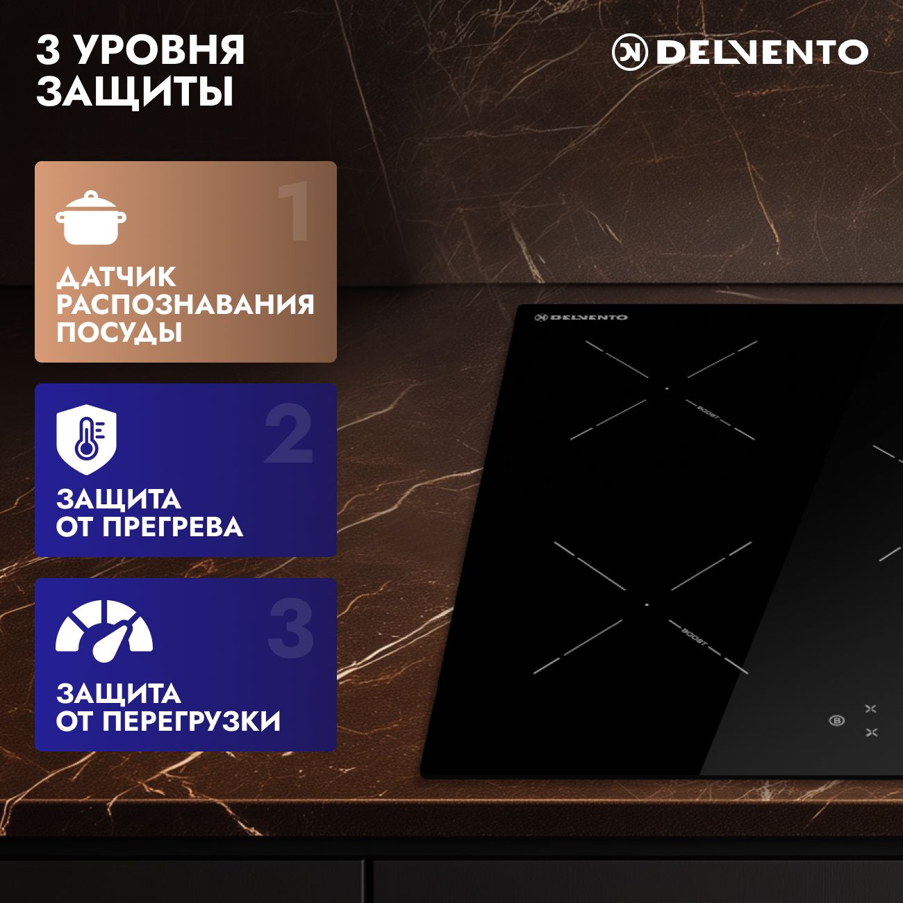 Встраиваемая панель электрическая индукционная 45 см DELVENTO V45I73S100