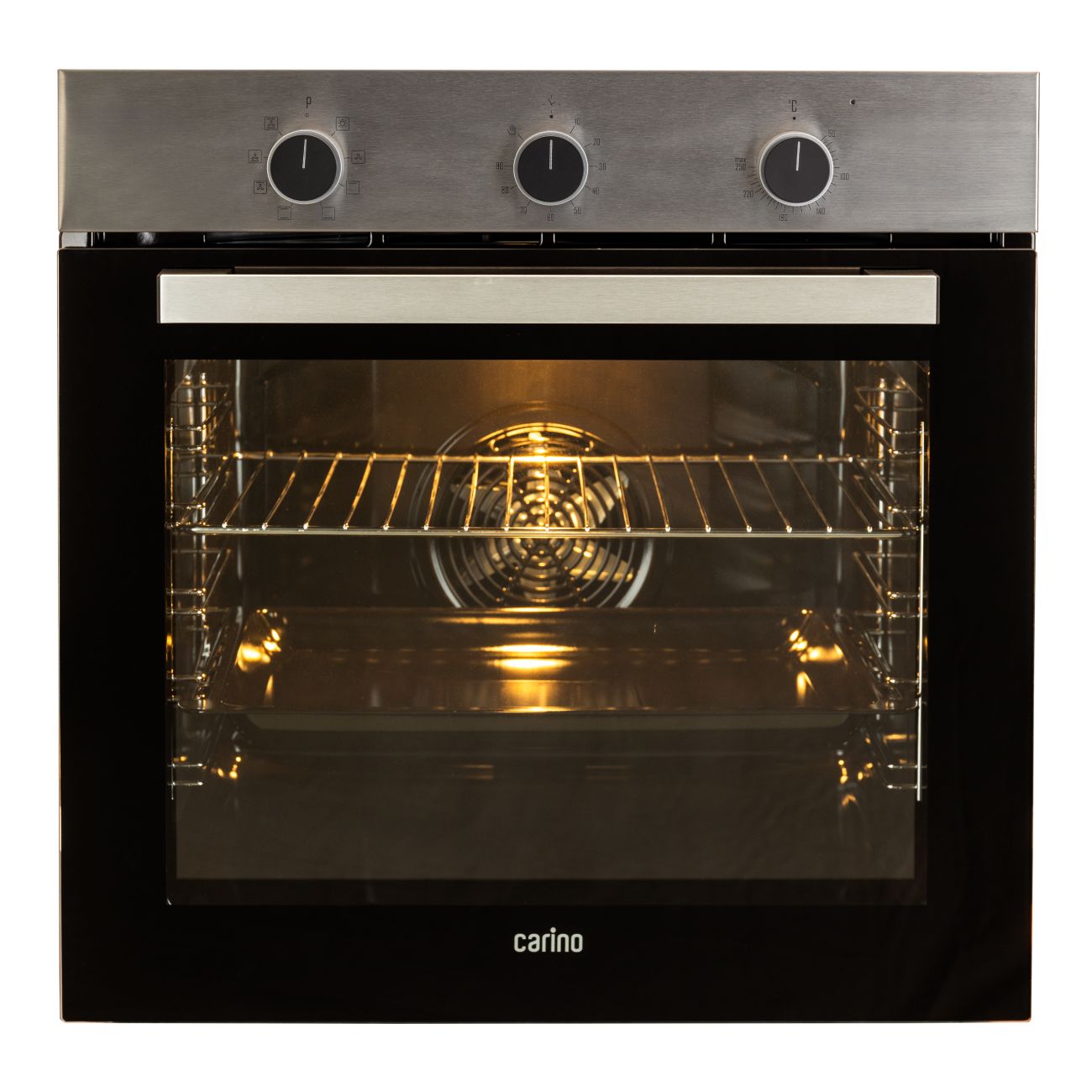 Встраиваемый электрический духовой шкаф CARINO CB6EM14011 60 см, 80л, конвекция, двойное стекло, нержавеющая сталь