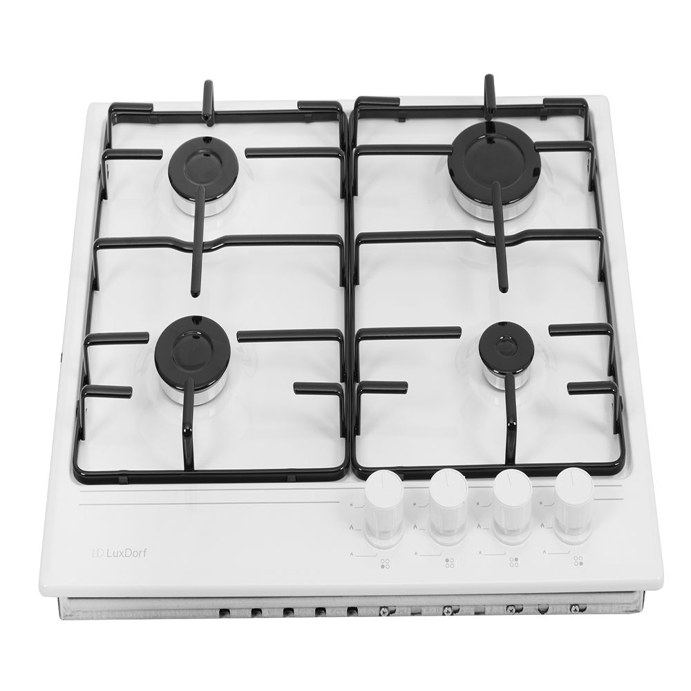 Газовая варочная панель LuxDorf H60V40W450, материал панели Эмалированая сталь, цвет белый ,материал решетки: Эмалированная сталь