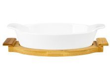 Керамическая форма для запекания Florina MODENO 33,5 см, овальная, на бамбуковой подставке, белый