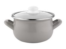 Эмалированная кастрюля EMALIA PYZA CAPRI 3 л, диаметр 18 см, стеклянная крышка, светло-серый