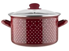 Эмалированная кастрюля EMALIA RETRO RED 3.7 л, диаметр 20 см,стеклянная крышка, красный