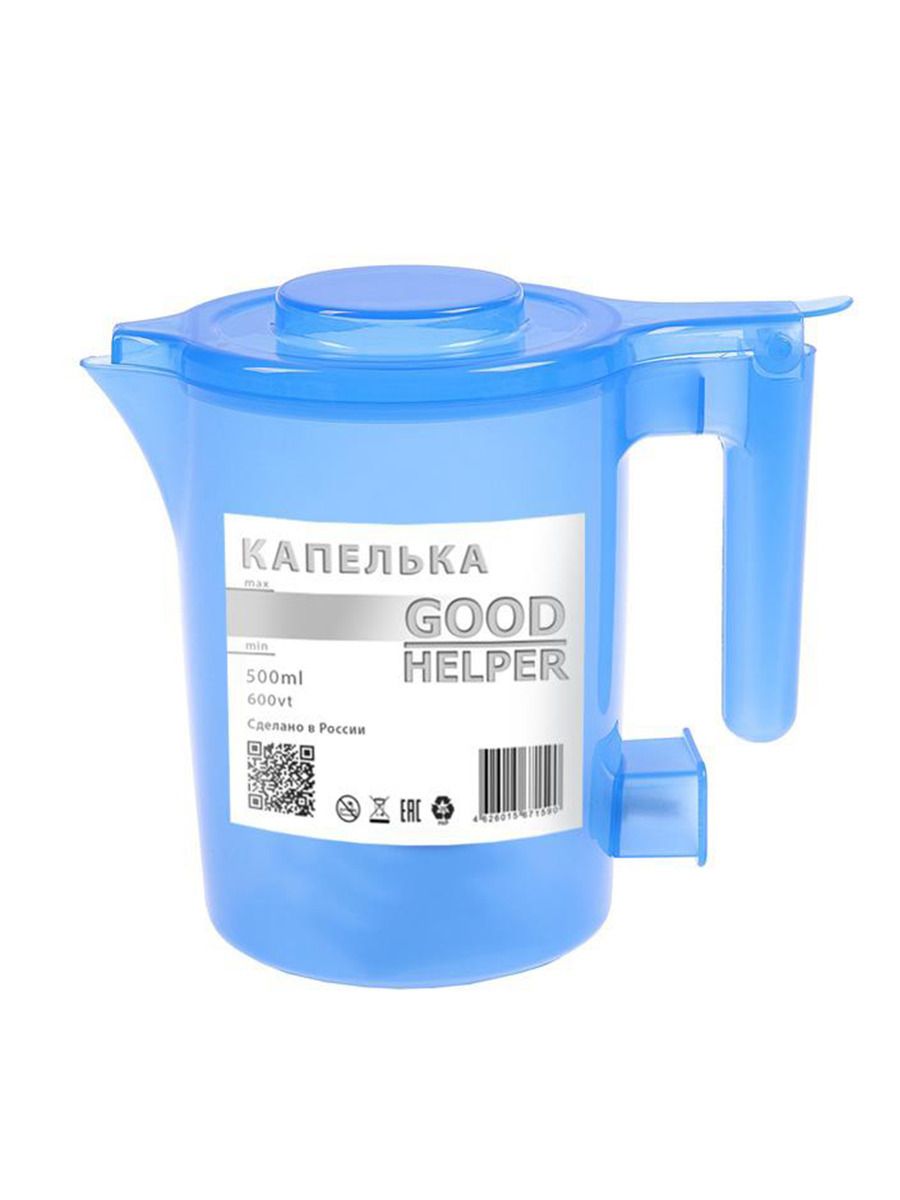 Компактный электрический чайник GoodHelper Капелька KP-A11 0.5 л, корпус из пищевого пластика, мощность 600 Вт, голубой