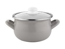 Эмалированная кастрюля EMALIA PYZA CAPRI 2,2 л, диаметр 16 см, стеклянная крышка, светло-серый