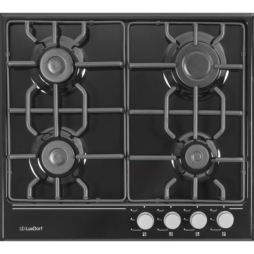 Газовая варочная панель LuxDorf H60V40B451, материал панели Эмалированая сталь, цвет черный ,материал решетки: Эмалированная сталь
