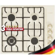 Газовая варочная панель LuxDorf H60Q41O550, материал панели Эмалированая сталь, цвет Ретро Бежевый ,материал решетки: Эмалированная сталь