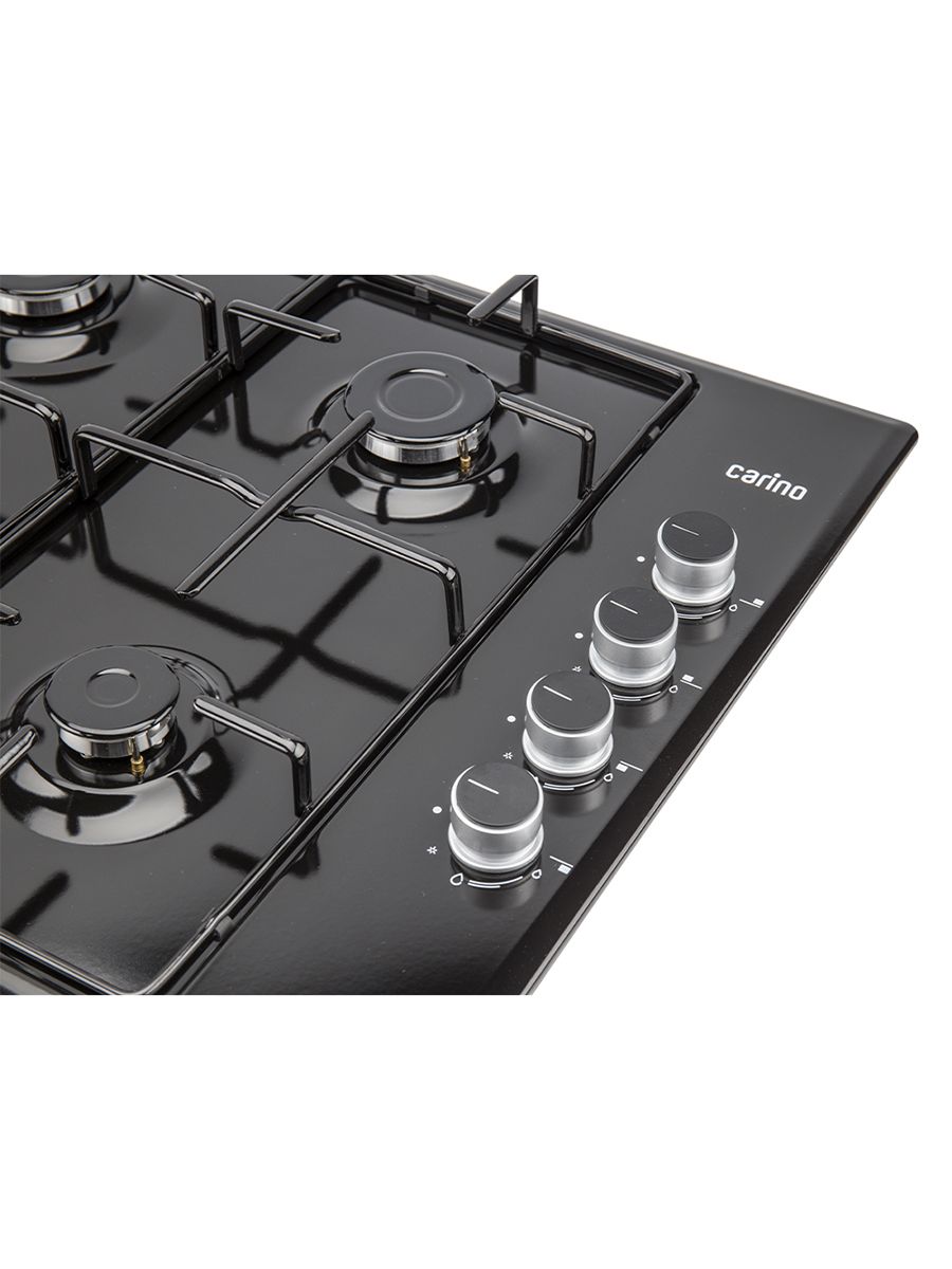 Газовая варочная панель CARINO CH60Q40B401 60 см, газ-контроль, автоматический розжиг, эмалированные решетки