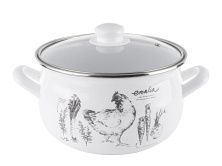 Эмалированная кастрюля EMALIA GALLINA 4,2 л, диаметр 20 см, стеклянная крышка, белый