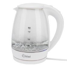 Чайник прозрачный электрический KIWI KK-3328W, белый, стеклянный с синей подсветкой, 1.7 литра 2200 Вт.