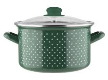 Эмалированная кастрюля EMALIA RETRO GREEN 2.6 л, диаметр 18 см,стеклянная крышка, зеленый