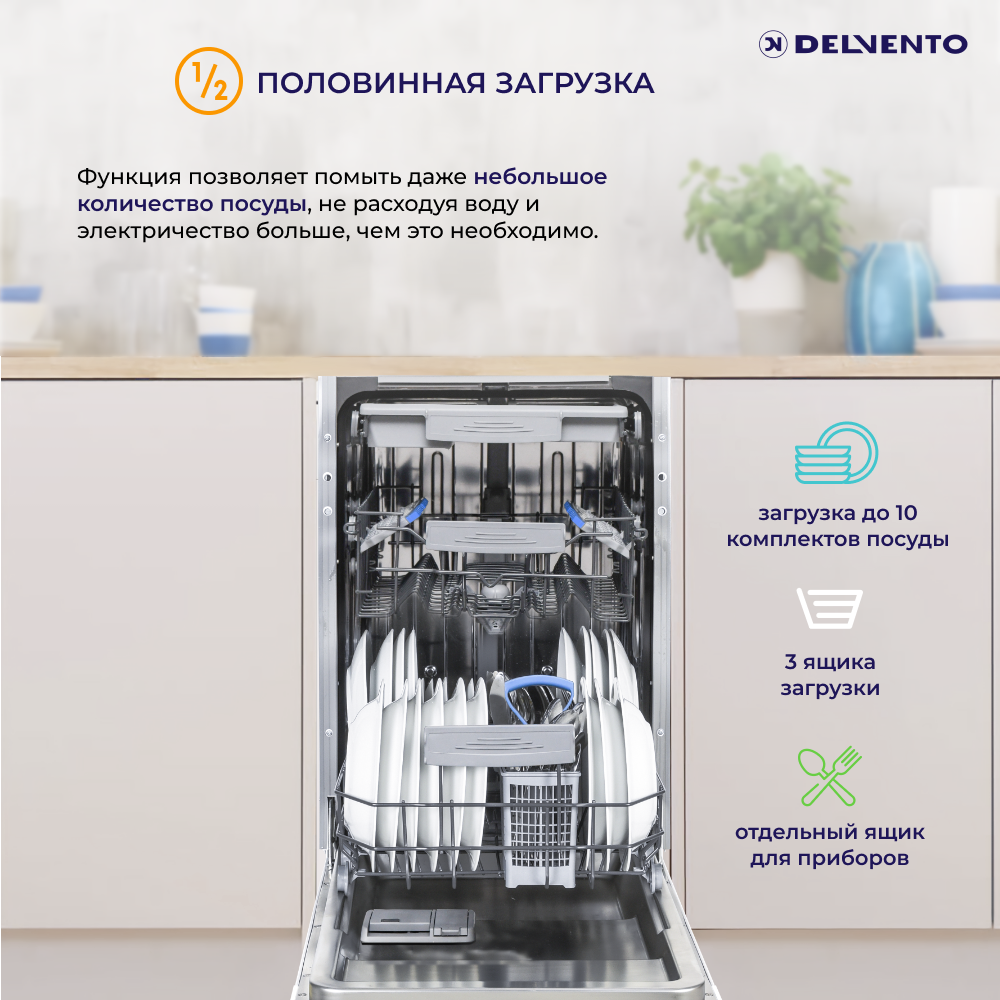 Встраиваемая посудомоечная машина 45 см DELVENTO VWB4702