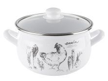 Эмалированная кастрюля EMALIA GALLINA 5,3 л, диаметр 22 см, стеклянная крышка, белый