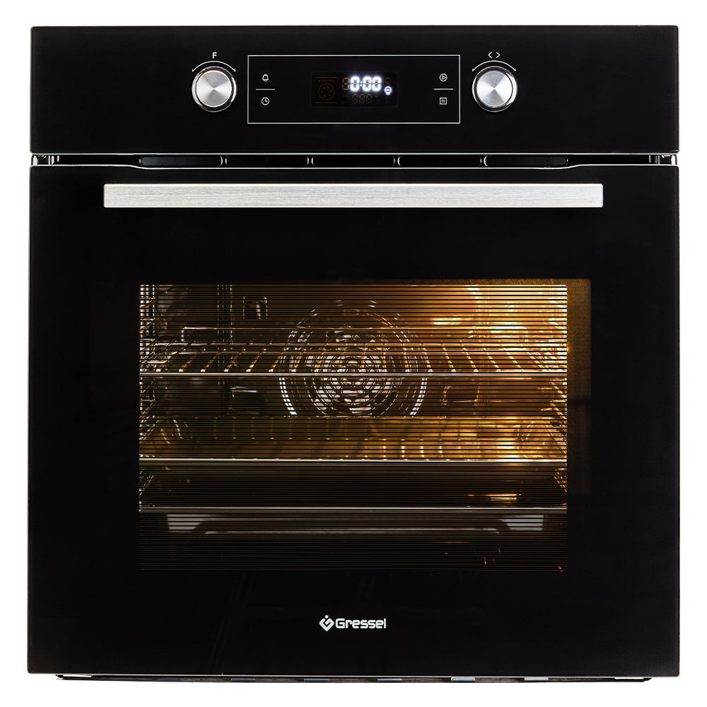 Встраиваемый духовой шкаф Gressel U6ES69000 60 см, 70 л, 10 режимов, двойной ГРИЛЬ, разморозка, конвекция, утапливаемые ручки, таймер + противень WELLFRY